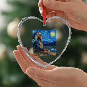 Native American Indian Van Goghs Starry Night Heart Crystal Glass Ornament