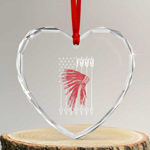Native American Teepee American Flag Heart Crystal Glass Ornament