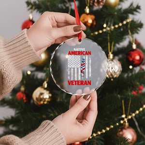 Native American Veteran USA Flag Patriotic Soldier Crystal Glass Ornament