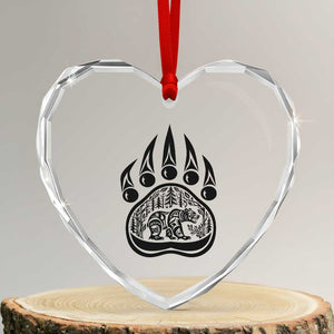 Native Inspired Alaska Grizzly Bear Heart Crystal Glass Ornament Pacific Northwest Pride