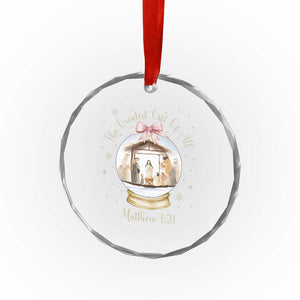 Nativity Scene Christmas Crystal Glass Ornament The Greatest Gift of All Christian Coquette Bow Matthew 1:21 TS10 Print Your Wear