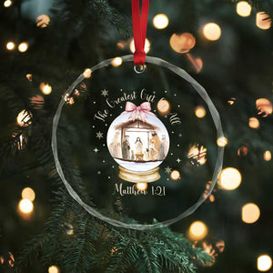 Nativity Scene Christmas Crystal Glass Ornament The Greatest Gift of All Christian Coquette Bow Matthew 1:21 TS10 Print Your Wear