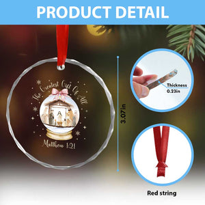 Nativity Scene Christmas Crystal Glass Ornament The Greatest Gift of All Christian Coquette Bow Matthew 1:21 TS10 Print Your Wear