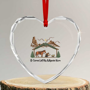 Nativity Scene Christmas Heart Crystal Glass Ornament Cowboy Bible Scripture Verse Western TS14 Transparent Glass 3'' Heart Print Your Wear