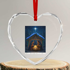 Nativity Scene Christmas Heart Crystal Glass Ornament O Come Let Us Adrove Him TS14 Transparent Glass 3'' Heart Print Your Wear