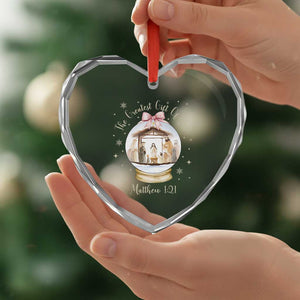 Nativity Scene Christmas Heart Crystal Glass Ornament The Greatest Gift of All Christian Coquette Bow Matthew 1:21 TS10 Print Your Wear