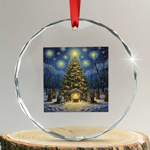 Nativity Scene Crystal Glass Ornament Christmas Starry Night Christian Jesus Baby Jesus Holiday TS14 Transparent Glass 3'' Circle Print Your Wear