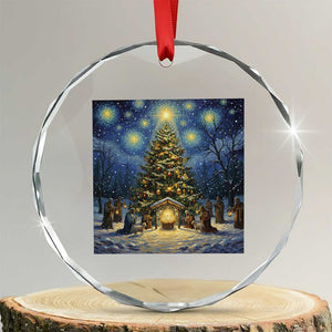 Nativity Scene Crystal Glass Ornament Christmas Starry Night Christian Jesus Baby Jesus Holiday TS14 Transparent Glass 3'' Circle Print Your Wear