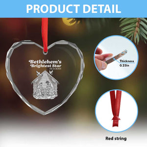 Nativity Scene Heart Crystal Glass Ornament Brightest Star of Bethlehem He Is Born Christian Christmas TS14 Print Your Wear