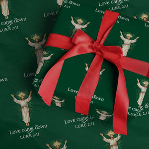 Nativity Scene Xmas Wrapping Paper Roll Love Came Down Jesus Christian TS14 Green Print Your Wear