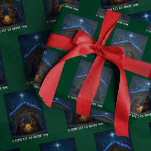 Nativity Scene Xmas Wrapping Paper Roll O Come Let Us Adrove Him TS14 Green Print Your Wear