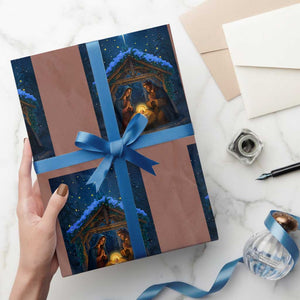 Nativity Scene Xmas Wrapping Paper Roll O Come Let Us Adrove Him TS14 Mocha Print Your Wear