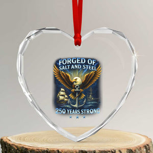 Navy Veteran 250th Anniversary Heart Crystal Glass Ornament Forged of Salt and Steel US Naval Ships 250th Anniversary TS10 Transparent Glass 3'' Heart Print Your Wear