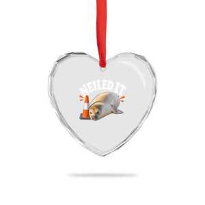 Neil The Seal Nailed It Heart Crystal Glass Ornament Funny Tasmania Elephant Seal Traffic Cone Meme Art TS11 Print Your Wear