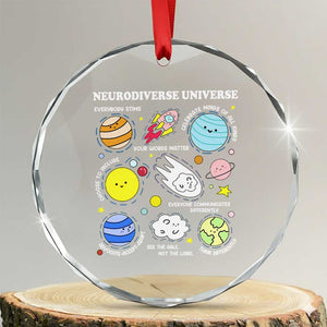 Neurodiverse Universe Crystal Glass Ornament Autism Awareness ADHD ASD Neurodiversity TS02 Transparent Glass 3'' Circle Print Your Wear