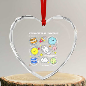 Neurodiverse Universe Heart Crystal Glass Ornament Autism Awareness ADHD ASD Neurodiversity TS02 Transparent Glass 3'' Heart Print Your Wear