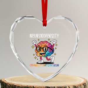 Neurodiversity Brain Heart Crystal Glass Ornament Celebrate The Spectrum Autism Acceptance ASD ADHD TS02 Transparent Glass 3'' Heart Print Your Wear