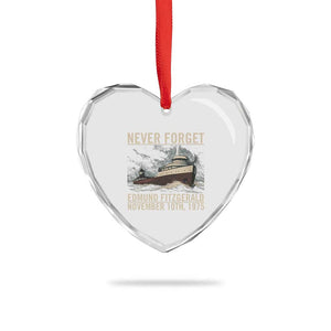 Never Forget Edmund Fitzgerald Tribute Heart Crystal Glass Ornament November 10 1975 Shipwreck Memorial TS02 Print Your Wear