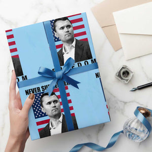 Never Surrender Freedom Wrapping Paper Roll Patriotic Charlie Kirk Tribute American Flag TS02 Light Blue Print Your Wear