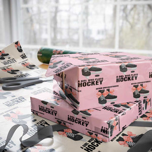Never Underestimate A Girl Hockey Player Gift Idea Wrapping Paper Roll TS12 Light Pink Print Your Wear