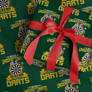 Never Underestimate An Old Man Plays Darts Wrapping Paper Roll Funny Dartist Grim Reaper Gift TS12 Green Print Your Wear