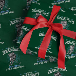 Never Underestimate An Old Man With A Hockey Stick Wrapping Paper Roll Ice Hockey Gift TS12 Green Print Your Wear