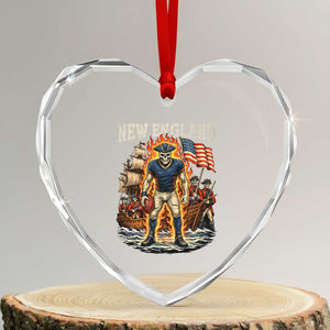 New England Fiery Skeleton Game Day Graphic Heart Crystal Glass Ornament Patriotic Revolutionary Sports Fan