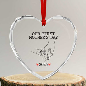 New Mom of Twins Est. 2025 Heart Crystal Glass Ornament First Mothers Day Matching Gift Light TS02 Transparent Glass 3'' Heart Print Your Wear