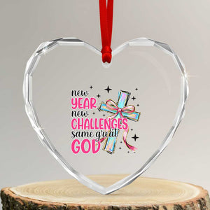 New Year New Challenges Same Great God Heart Crystal Glass Ornament Christian New Year Eve TS11 Transparent Glass 3'' Heart Print Your Wear