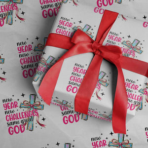 New Year New Challenges Same Great God Wrapping Paper Roll Christian New Year Eve TS11 White Print Your Wear