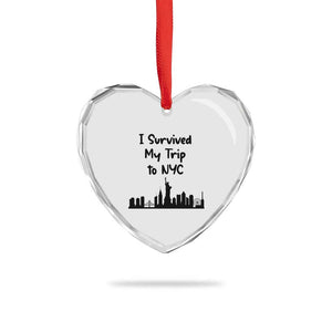 New York City Skyline Travel Tourist Heart Crystal Glass Ornament I Survived My Trip To NYC