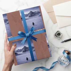 Nihilist Penguin But Why Wrapping Paper Roll Lone Penguin Walking Toward Mountain Meme TS11 Mocha Print Your Wear