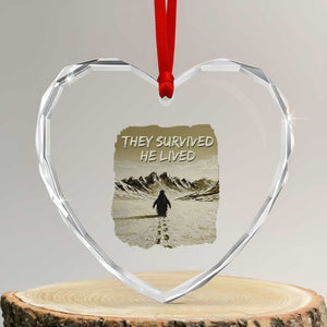 Nihilist Penguin Hiking Meme Heart Crystal Glass Ornament They Survived He Lived TS14 Transparent Glass 3'' Heart Print Your Wear