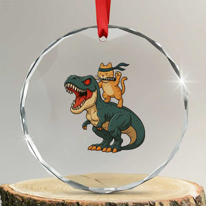 Ninja Cat Riding Dinosaur Crystal Glass Ornament TS14 Transparent Glass 3'' Circle Print Your Wear
