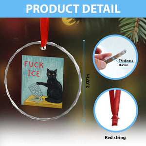 No Ice Please Crystal Glass Ornament Funny Cat Anti ICE Artist Meme TS14 Print Your Wear