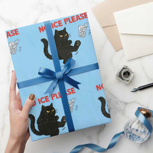 No Ice Please Wrapping Paper Roll Funny Black Cat Abolish ICE Meme Protest TS14 Light Blue Print Your Wear