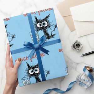 No Ice Please Wrapping Paper Roll Funny Black Cat Sarcastic Abolish ICE Meme TS14 Light Blue Print Your Wear
