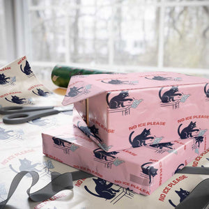 No Ice Please Wrapping Paper Roll Funny Cat Anti ICE Meme TS14 Light Pink Print Your Wear