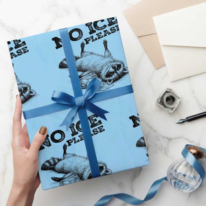 No Ice Please Wrapping Paper Roll Funny Raccoon Anti ICE Deportation Human Rights TS14 Light Blue Print Your Wear