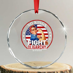 No Kings Fight Oligarchy Crystal Glass Ornament Woman's Girl Vintage America Flag - Print Your Wear