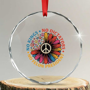No Kings No Dictators No Felon Presidents Crystal Glass Ornament Retro Flower Peace Sign TS11 Transparent Glass 3'' Circle Print Your Wear