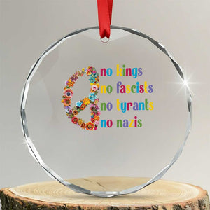 No Kings No Fascists Crystal Glass Ornament Floral Peace Sign Social Justice TS10 Transparent Glass 3'' Circle Print Your Wear