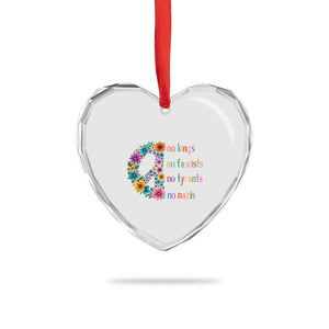No Kings No Fascists No Tyrants No Nazis Heart Crystal Glass Ornament Resist Retro Boho Floral Peace Sign TS02 Print Your Wear
