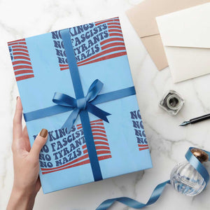 No Kings No Fascists Wrapping Paper Roll American Flag Patriotic Protest TS12 Light Blue Print Your Wear