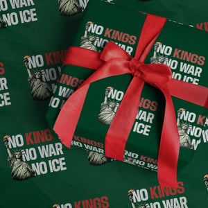 No Kings No Wars No Ice Statue of Liberty Wrapping Paper Roll American Flag Patriotic Protest Human Rights TS02 Green Print Your Wear