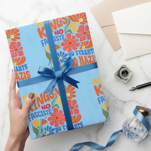 No Kings Wildflower Protest Wrapping Paper Roll No Fascists No Tyrants No Nazis TS12 Light Blue Print Your Wear