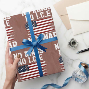 No Wars No Ice No Kings American Flag Wrapping Paper Roll Patriotic Protest Anti War Human Rights TS02 Mocha Print Your Wear