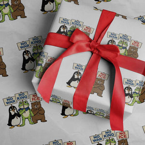 No Wars No Ice No Kings Animal Protest Wrapping Paper Roll Frog Penguin Bear Resist Human Rights Activist TS02 White Print Your Wear