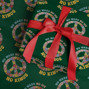 No Wars No Ice No Kings Retro Flower Wrapping Paper Roll Hippie Floral Peace Sign Social Justice Anti War Protest TS02 Green Print Your Wear