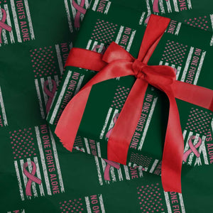 Nobody Fights Alone Pink Ribbon Flag Wrapping Paper Roll Breast Cancer Awareness Support TS02 Green Print Your Wear
